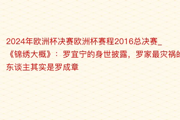 2024年欧洲杯决赛欧洲杯赛程2016总决赛_《锦绣大概》：罗宜宁的身世披露，罗家最灾祸的东谈主其实是罗成章