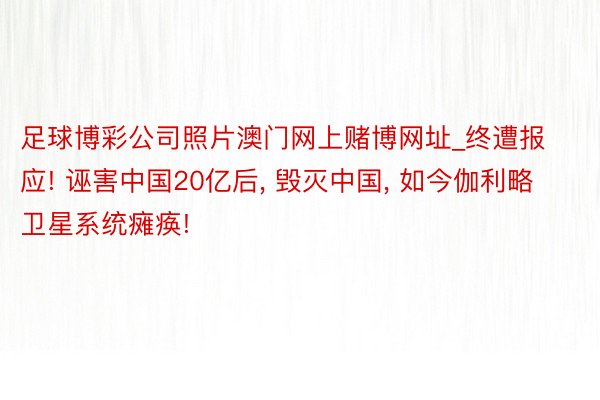 足球博彩公司照片澳门网上赌博网址_终遭报应! 诬害中国20亿后, 毁灭中国, 如今伽利略卫星系统瘫痪!